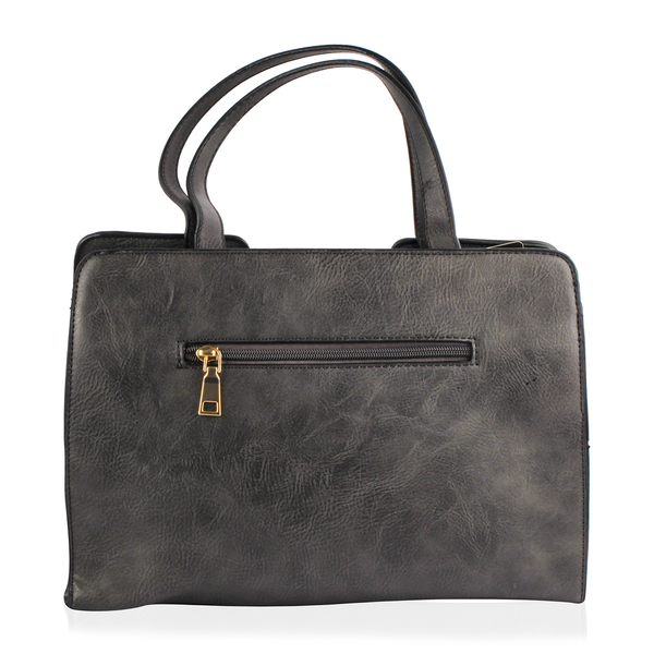 Dark Grey Colour Tote Bag with External Zipper Pocket and Adjustable and Removable Shoulder Strap (S