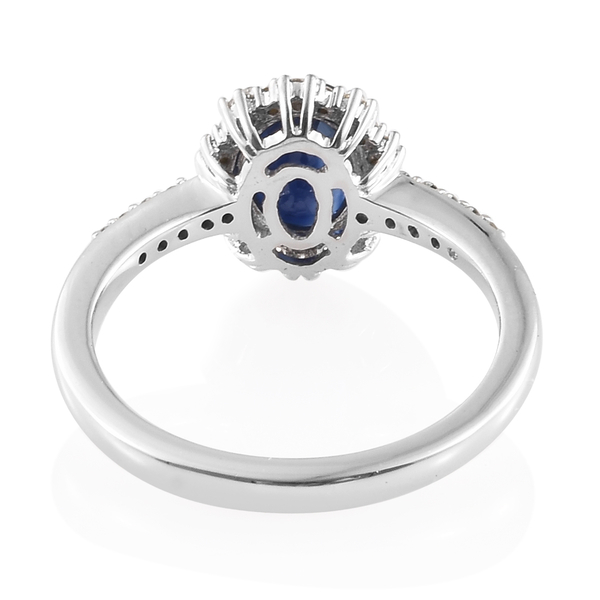 ILIANA 18K White Gold AAA Kanchanaburi Blue Sapphire (Ovl 1.55 Ct), Diamond (SI-G-H) Halo Ring 1.750 Ct.