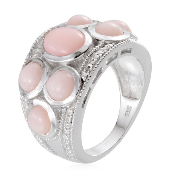 Peruvian Pink Opal (Ovl 0.75 Ct), Diamond Ring in Platinum Overlay Sterling Silver 3.520 Ct.