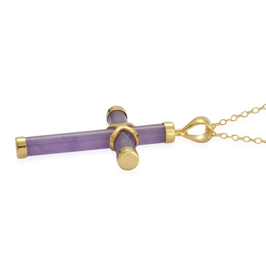 Purple Jade Cross Pendant With Chain (Size 20) in Yellow Gold Overlay Sterling Silver 10.000 Ct.