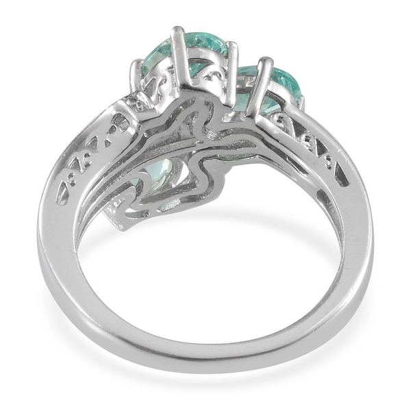 Paraibe Apatite (Ovl), Diamond Crossover Ring in Platinum Overlay Sterling Silver 2.420 Ct.