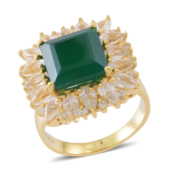 10.25 Ct Verde Onyx and Zircon Halo Ring in Gold Plated Silver 9.50 Grams