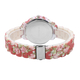 6 Piece Set - STRADA Japanese Movement White Dial Water Resistant Watch with Floral Pattern Strap and Five Red Beads Stretchable Bracelet (Size 6.5-7)