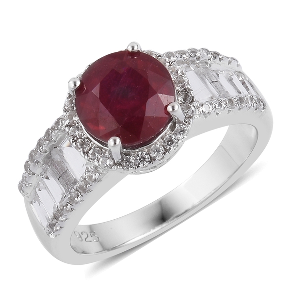 4.40 Ct African Ruby and Multi Gemstone Classic Ring in Rhodium Plated Sterling Silver