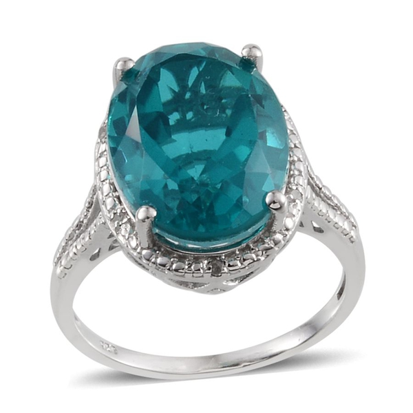 Capri Blue Quartz (Ovl 10.75 Ct), Diamond Ring in Platinum Overlay Sterling Silver 10.800 Ct.