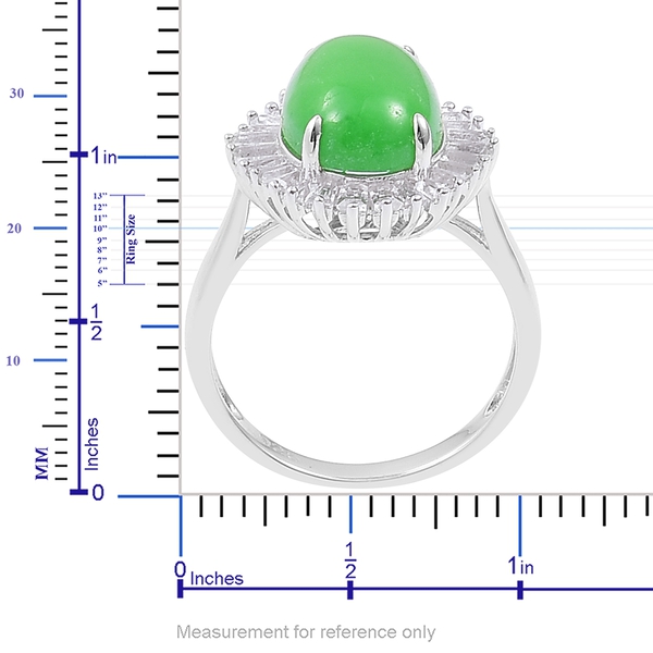 Designer Inspired-Green Jade (Ovl 6.75 Ct), White Topaz BALLERINA Ring in Rhodium Plated Sterling Silver 7.830 Ct. Silver wt. 3.32 Gms.