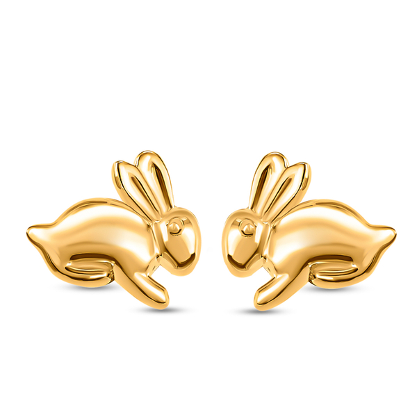 Yellow Gold Overlay Sterling Silver Bunny Earrings (with Push Back)