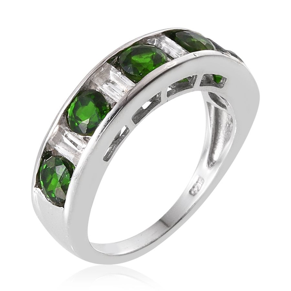 Chrome Diopside (Rnd), White Topaz Half Eternity Band Ring in Platinum Overlay Sterling Silver 2.250 Ct.