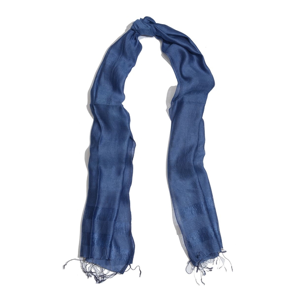 30% Silk and 70% Viscose Blue Colour Shawl (Size 175x65 Cm)