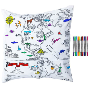 100% Cotton World Map Pattern Pillowcase with Colour Pens (Size 80 Cm)
