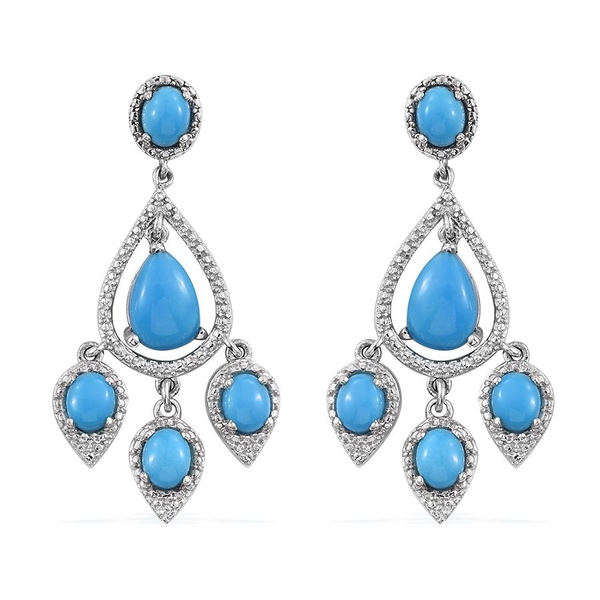 Arizona Sleeping Beauty Turquoise (Pear) Earrings (with Push Back) in Platinum Overlay Sterling Silv