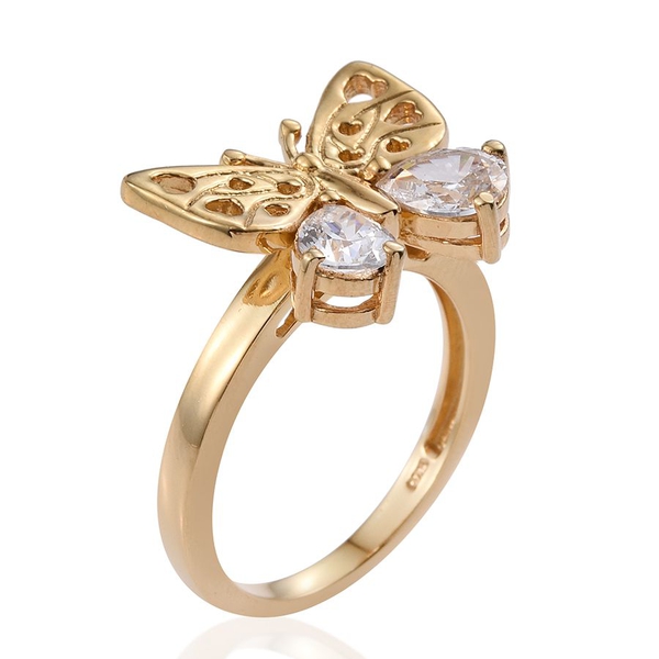 Lustro Stella - 14K Gold Overlay Sterling Silver (Pear) Butterfly Ring Made with Finest CZ