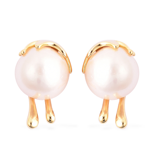 Edison Pearl Earrings (with Push Back) in Yellow Gold Overlay Sterling Silver