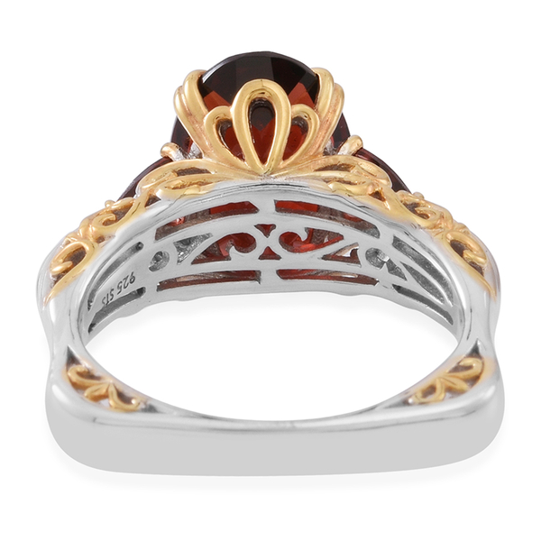 Limited Edition- Very Rare Size Mozambique Garnet (Ovl 6.40 Ct) Ring in Rhodium Plated and Yellow Gold Overlay Sterling Silver 7.000 Ct. Silver wt 5.40 Gms.