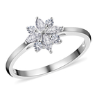 ELANZA Simulated Diamond Floral Ring (Size O) in Rhodium Overlay Sterling Silver