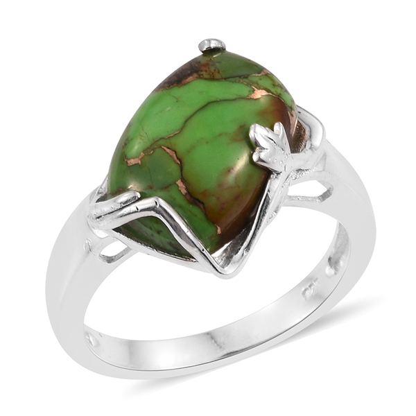 Mohave Green Turquoise (Cush) Solitaire Ring in Sterling Silver 5.500 Ct.