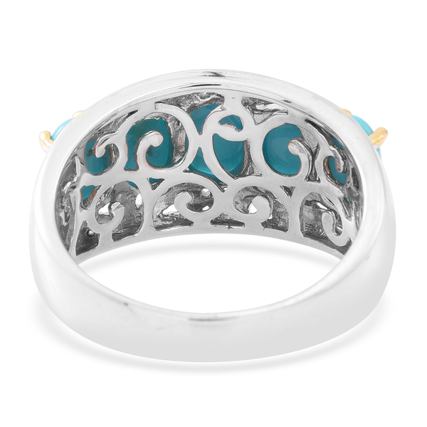 Arizona Sleeping Beauty Turquoise (Ovl 1.25 Ct) 5 Stone Ring in Rhodium and Yellow Gold Overlay Sterling Silver 4.750 Ct.