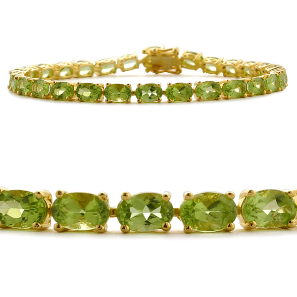Hebei Peridot (Ovl) Bracelet in Yellow Gold Overlay Sterling Silver (Size 8) 15.750 Ct.
