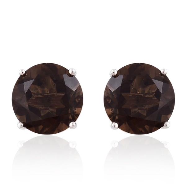 Brazilian Smoky Quartz (Rnd) Stud Earrings (with Push Back) in Rhodium Plated Sterling Silver 9.450 