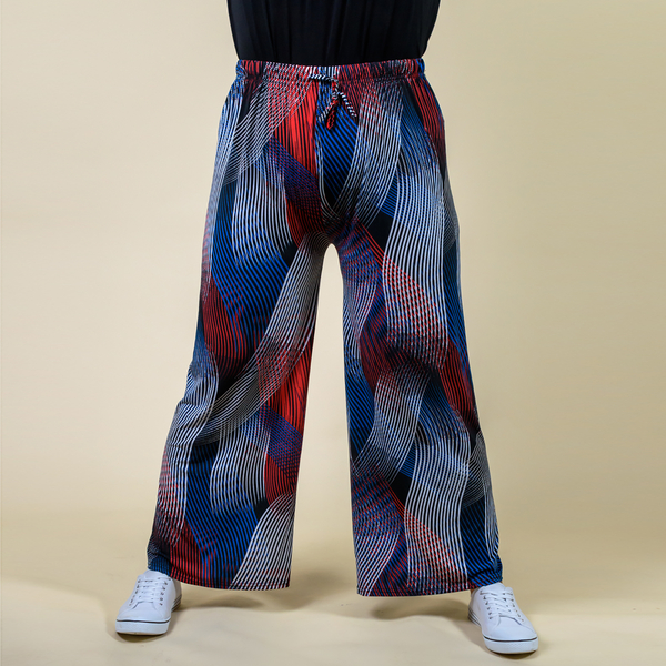 TAMSY  Collection Abstract Pattern Trousers  - White Navy Black and Red