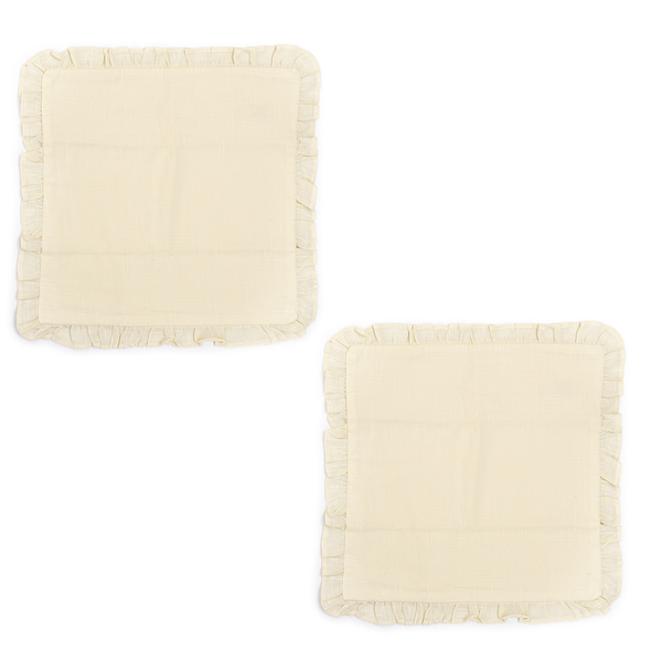 Set of 2 Cotton Linen Solid Cushion Cover with Ruffled Flange (Size - 45x4 Cm) - Butter Cream