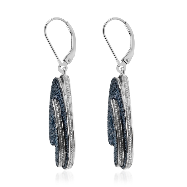 Kanchanaburi Blue Sapphire (Rnd) Spiral Lever Back Earrings in Blue and Platinum Overlay Sterling Silver 5.500 Ct. Silver wt. 12.00 Gms. Number of Gemstone 376.