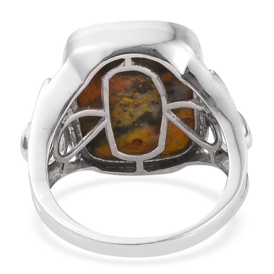 Bumble Bee Jasper (Cush 16.10 Ct), Yellow Sapphire Ring in Platinum Overlay Sterling Silver 16.500 Ct.