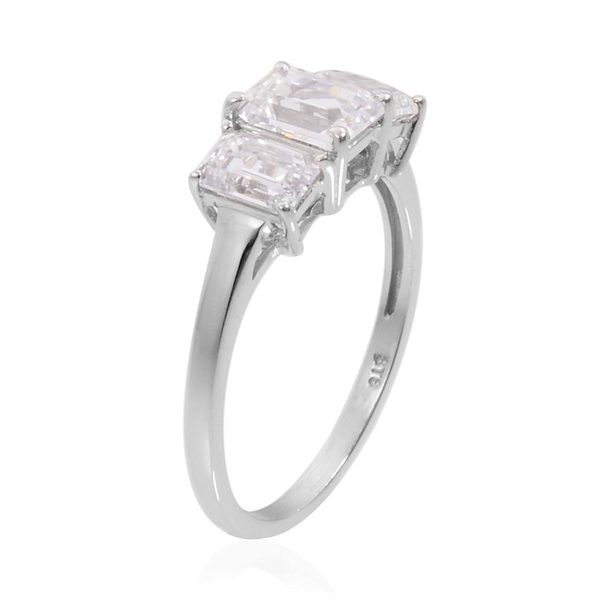 Lustro Stella - Platinum Overlay Sterling Silver (Oct) 3 Stone Ring Made with Finest CZ 2.380 Ct.