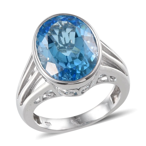 Electric Swiss Blue Topaz (Ovl) Solitaire Ring in Platinum Overlay Sterling Silver 9.500 Ct.