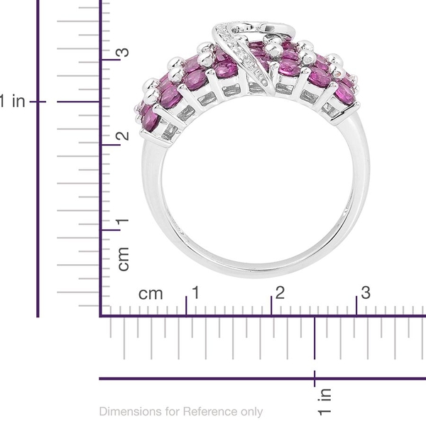 Rhodolite Garnet (Rnd), Natural Cambodian Zircon Heart Buckle Ring in Platinum Overlay Sterling Silver 3.560 Ct.