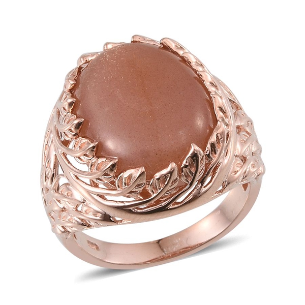 Morogoro Peach Sunstone (Ovl) Ring in Rose Gold Overlay Sterling Silver 16.750 Ct.