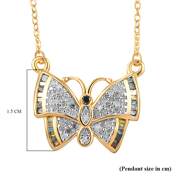 GP Italian Garden Collection - Multi Colour Diamond and Kanchanaburi Blue Sapphire Necklace (Size 20 With 2 Inch Extender) in 18K Vermeil Yellow Gold Overlay Sterling Silver 0.50 Ct.