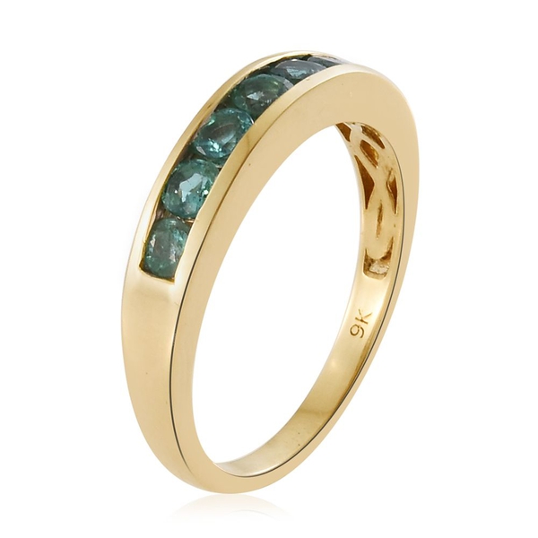 Limited Edition- 9K Y Gold AA Boyaca Colombian Emerald (Rnd) 7 Stone Band Ring 1.000 Ct.
