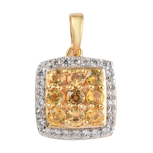 Yellow Sapphire and Natural Cambodian Zircon Cluster Pendant in 14K Gold Overlay Sterling Silver 1.5