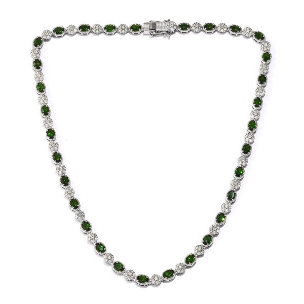 27.75 Ct  Diopside and Natural Cambodian Zircon Necklace Size 18 in Platinum plated Silver