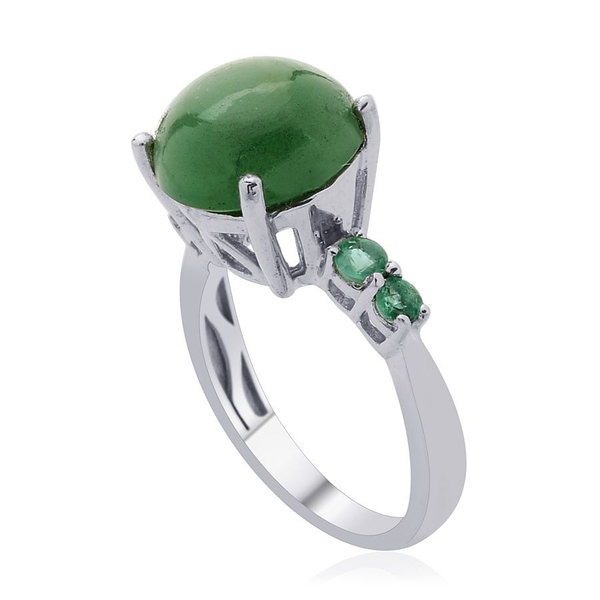 Emerald Quartz (Rnd 4.25 Ct), Kagem Zambian Emerald Ring in Platinum Overlay Sterling Silver 4.500 Ct.