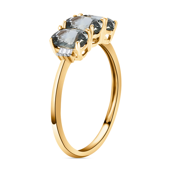 9K Yellow Gold AA Natural Parti Sapphire and Diamond Ring 1.80 Ct.