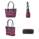 Closeout Deal Plaid Pattern Tote Bag with Shouder Strap (Size 30x29x12 Cm) - Pink & Navy