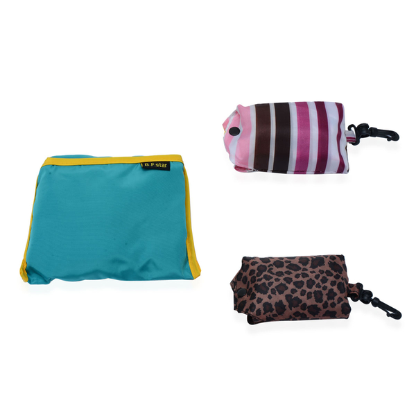 Set of 3 - Leopard Pattern, Pink, Brown and Purple Stripy Pattern and Turquoise Colour Hand Bag (Siz