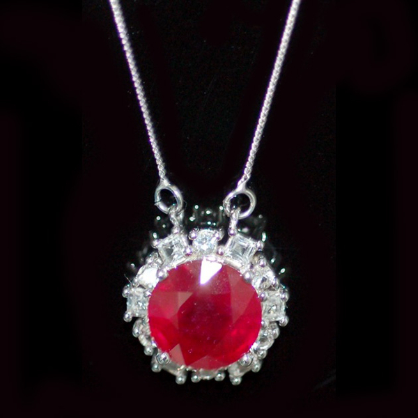 African Ruby (Rnd 7.00 Ct), White Topaz Pendant With Chain in Sterling Silver 8.020 Ct.