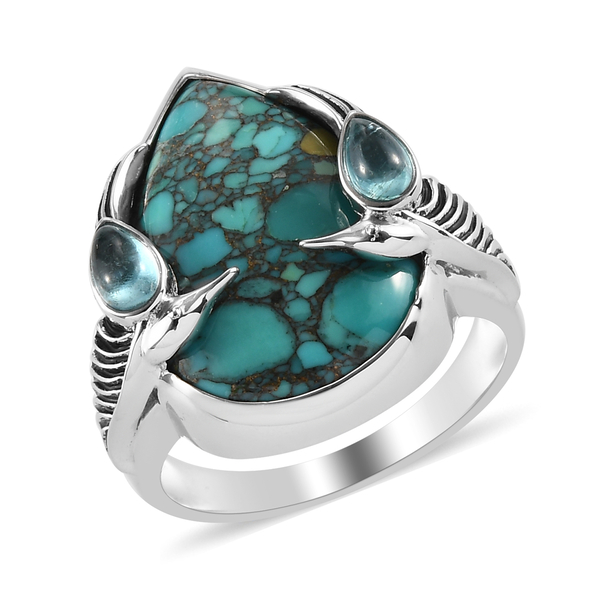 Sajen Silver NATURES JOY Collection Turquoise and Blue Green Apatite Enamelled Ring in Rhodium Overlay Sterling Silver 8.85 Ct.