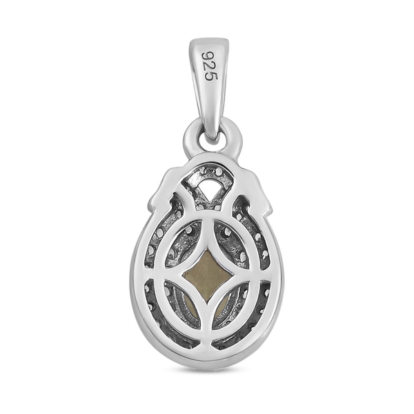 Turkizite and Natural Cambodian Zircon Pendant in Platinum Overlay Sterling Silver
