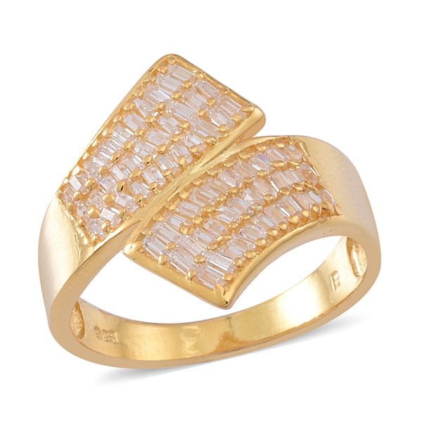 ELANZA AAA Simulated White Diamond (Bgt) Crossover Ring in 14K Gold Overlay Sterling Silver