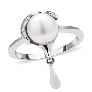 LucyQ Fluid Pearl Collection - Freshwater Pearl Ring in Rhodium Overlay Sterling Silver