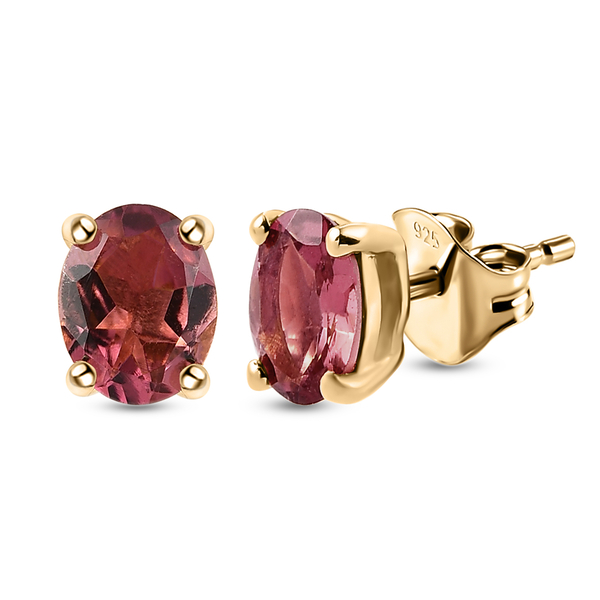 Pink Tourmaline Stud Earrings (With Push Back) in 14K Gold Overlay Sterling Silver