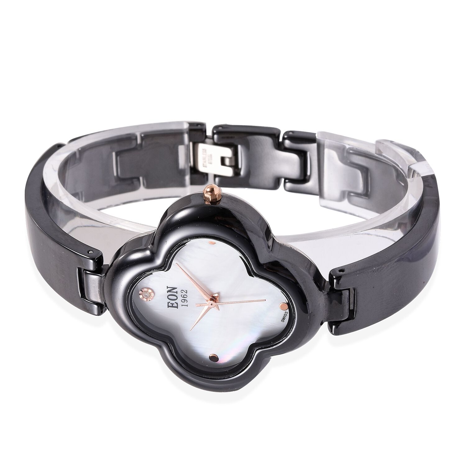 EON 1962 Diamond Swiss Movement Clover Black HighTech Ceramic Watch -30 Mts Water Resistance