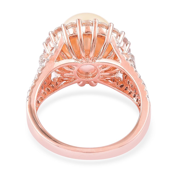 Limited Edition-South Sea Golden Pearl (Rnd 11-11.5mm), Natural Cambodian Zircon Ring in Rose Gold Overlay Sterling Silver, Silver wt 5.13 Gms.