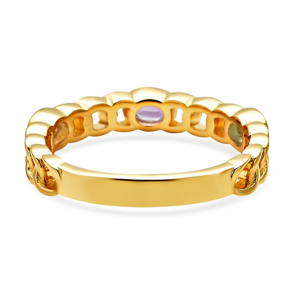 Citrine, Swiss Blue Topaz and Amethyst Curb Link Ring in Yellow Gold Overlay Sterling Silver