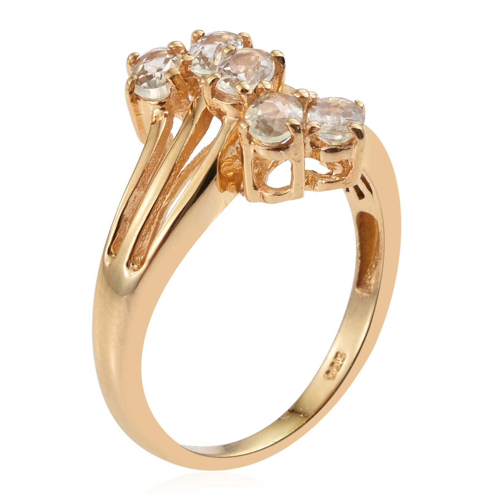 Natural Turkizite 5 Stone Crossover Ring in Gold plated Silver