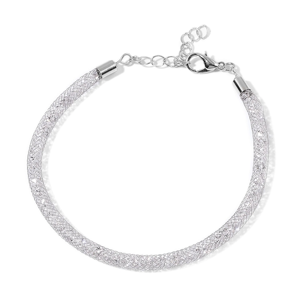 White Austrian Crystal Bracelet (Size 7 with 2 inch Extender) in Silver Tone